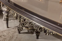 Casa Padrino Luxus Barock Esstisch Grau / Braun / Gold - Prunkvoller Massivholz Esszimmertisch im Barockstil - Barock Esszimmer Möbel - Edel & Prunkvoll