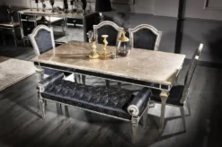 Casa Padrino Luxus Barock Esszimmer Set Schwarz / Antik Silber - 1 Barock Esstisch & 4 Barock Esszimmerstühle & 1 Barock Sitzbank - Luxus Esszimmer Möbel im Barockstil - Edel & Prunkvoll