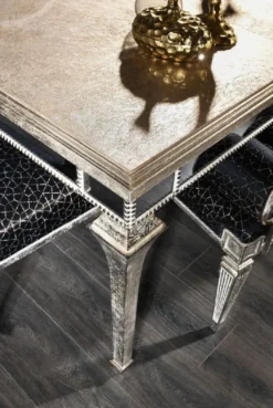 Casa Padrino Luxus Barock Esszimmer Set Schwarz / Antik Silber - 1 Barock Esstisch & 4 Barock Esszimmerstühle & 1 Barock Sitzbank - Luxus Esszimmer Möbel im Barockstil - Edel & Prunkvoll