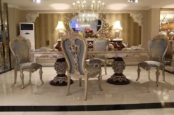 Casa Padrino Luxus Barock Esstisch Dunkelbraun / Silber - Hochwertiger handgefertigter Massivholz Esszimmertisch im Barockstil - Barock Esszimmer Möbel - Edel & Prunkvoll