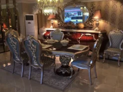 Casa Padrino Luxus Barock Esstisch Dunkelbraun / Silber - Hochwertiger handgefertigter Massivholz Esszimmertisch im Barockstil - Barock Esszimmer Möbel - Edel & Prunkvoll