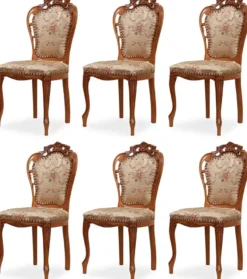 Casa Padrino Luxus Barock Esszimmer Stuhl 6er Set mit elegantem Muster Gold / Mehrfarbig / Braun - Barockstil Küchen Stühle - Prunkvolle Luxus Esszimmer Möbel im Barockstil - Edel & Prunkvoll
