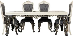 Casa Padrino Luxus Barock Esszimmer Stuhl 6er Set Blau / Weiß / Gold - Prunkvolle Barockstil Küchen Stühle - Luxus Esszimmer Möbel im Barockstil - Barock Esszimmer Möbel - Barockstil Möbel