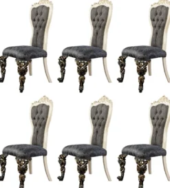 Casa Padrino Luxus Barock Esszimmer Stuhl 6er Set Blau / Weiß / Gold - Prunkvolle Barockstil Küchen Stühle - Luxus Esszimmer Möbel im Barockstil - Barock Esszimmer Möbel - Barockstil Möbel