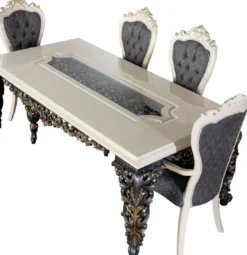 Casa Padrino Luxus Barock Esszimmer Stuhl 6er Set Blau / Weiß / Gold - Prunkvolle Barockstil Küchen Stühle - Luxus Esszimmer Möbel im Barockstil - Barock Esszimmer Möbel - Barockstil Möbel