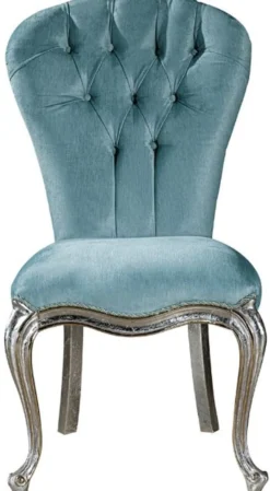 Casa Padrino Luxus Barock Esszimmer Set Hellblau / Silber - 1 Esstisch & 6 Esszimmerstühle - Barock Esszimmer Möbel - Edel & Prunkvoll