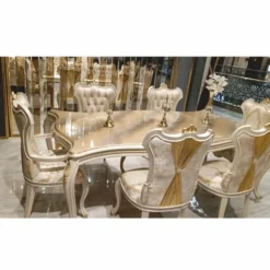 Casa Padrino Luxus Barock Esszimmer Set Gold / Grau - 1 Barock Esstisch & 6 Barock Esszimmerstühle