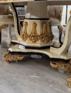 Casa Padrino Luxus Barock Esstisch Creme / Beige / Schwarz / Gold - Ovaler Barockstil Küchentisch - Luxus Esszimmer Möbel im Barockstil - Barock Esszimmer Möbel - Barock Einrichtung