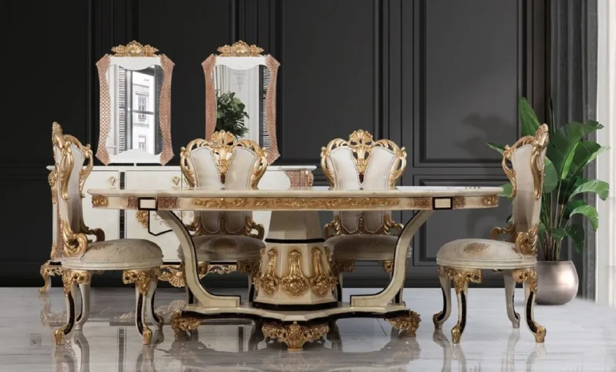 Casa Padrino Luxus Barock Esstisch Creme / Beige / Schwarz / Gold - Ovaler Barockstil Küchentisch - Luxus Esszimmer Möbel im Barockstil - Barock Esszimmer Möbel - Barock Einrichtung