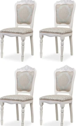 Casa Padrino Luxus Barock Esszimmer Stuhl 4er Set Silber / Beige / Weiß H. 104 cm - Barock Esszimmer Möbel
