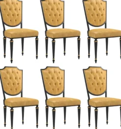 Casa Padrino Luxus Barock Esszimmer Stuhl Set Gold / Schwarz / Antik Gold 50 x 50 x H. 105 cm - Edle Küchen Stühle mit hochwertigem Leder - Barock Stühle 6er Set - Esszimmer Möbel