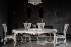Casa Padrino Luxus Barock Esstisch Beige / Weiß / Gold 247 x 110 x H. 80 cm - Ovaler Massivholz Esszimmertisch - Barock Esszimmer Möbel - Edel & Prunkvoll