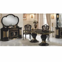 Casa Padrino Luxus Barock Esstisch Schwarz / Gold 185-230 cm - Made in Italy