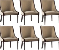 Casa Padrino Luxus Barock Esszimmer Stuhl Set Beige / Dunkelbraun Hochglanz 50 x 50 x H. 92 cm - Edles Küchen Stühle 6er Set - Barock Esszimmer Möbel