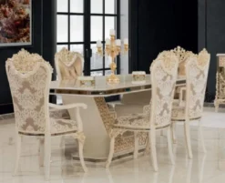 Casa Padrino Luxus Barock Esszimmer Set Weiß / Gold - 1 Esstisch & 8 Esszimmerstühle - Esszimmer Möbel im Barockstil - Edel & Prunkvoll
