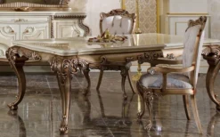 Casa Padrino Luxus Barock Esstisch Weiß / Beige / Kupferfarben - Prunkvoller Massivholz Esszimmertisch im Barockstil - Prunkvolle Barock Esszimmer Möbel