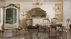 Casa Padrino Luxus Barock Esstisch Weiß / Beige / Kupferfarben - Prunkvoller Massivholz Esszimmertisch im Barockstil - Prunkvolle Barock Esszimmer Möbel