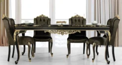 Casa Padrino Luxus Barock Esstisch Schwarz / Gold - Edler Massivholz Esszimmertisch - Barock Esszimmer Möbel