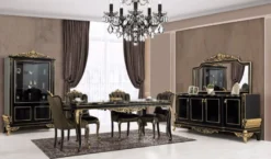 Casa Padrino Luxus Barock Esstisch Schwarz / Gold - Edler Massivholz Esszimmertisch - Barock Esszimmer Möbel