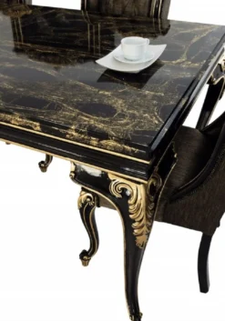 Casa Padrino Luxus Barock Esstisch Schwarz / Gold - Edler Massivholz Esszimmertisch - Barock Esszimmer Möbel