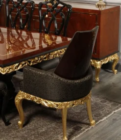 Casa Padrino Luxus Barock Esszimmer Stuhl mit Armlehnen Grau / Dunkelbraun / Gold H. 116 cm - Barock Möbel
