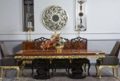 Casa Padrino Luxus Barock Esszimmer Stuhl mit Armlehnen Grau / Dunkelbraun / Gold H. 116 cm - Barock Möbel