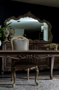Casa Padrino Luxus Barock Esszimmer Set Braun / Grau / Naturfarben - 1 Barock Esstisch & 8 Barock Esszimmerstühle - Prunkvolle Esszimmer Möbel im Barockstil
