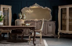 Casa Padrino Luxus Barock Esszimmer Set Braun / Grau / Naturfarben - 1 Barock Esstisch & 8 Barock Esszimmerstühle - Prunkvolle Esszimmer Möbel im Barockstil