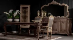 Casa Padrino Luxus Barock Esszimmer Set Braun / Grau / Naturfarben - 1 Barock Esstisch & 8 Barock Esszimmerstühle - Prunkvolle Esszimmer Möbel im Barockstil