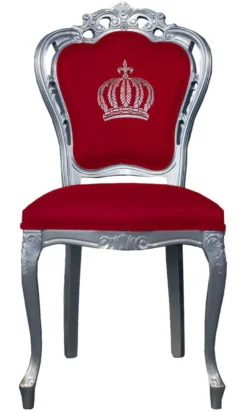 Casa Padrino Luxus Barock Esszimmerstuhl Pompöös von Harald Glööckler Rot / Silber 48 x 54 x 105 cm
