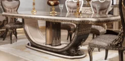 Casa Padrino Luxus Barock Esstisch Creme / Dunkelbraun / Gold 250 cm