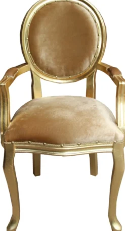 Casa Padrino Luxus Barock Esszimmer Set Medaillon Gold / Gold 58 x 54 x H. 103 cm - 6 handgefertigte Esszimmerstühle mit Armlehnen - Barockmöbel