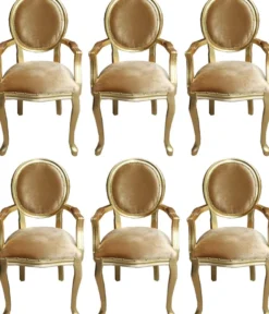Casa Padrino Luxus Barock Esszimmer Set Medaillon Gold / Gold 58 x 54 x H. 103 cm - 6 handgefertigte Esszimmerstühle mit Armlehnen - Barockmöbel