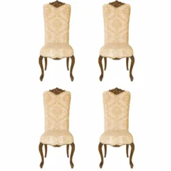 Casa Padrino Luxus Barock Esszimmer Stuhl 4er Set Beige / Dunkelbraun - Barockstil Möbel