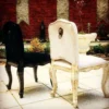 Casa Padrino Luxus Barock Esszimmer Set Braun / Schwarz / Gold - 1 Esstisch & 6 Esszimmerstühle - Prunkvolle Esszimmer Möbel im Barockstil