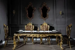 Casa Padrino Luxus Barock Esszimmer Set Braun / Schwarz / Gold - 1 Esstisch & 6 Esszimmerstühle - Prunkvolle Esszimmer Möbel im Barockstil