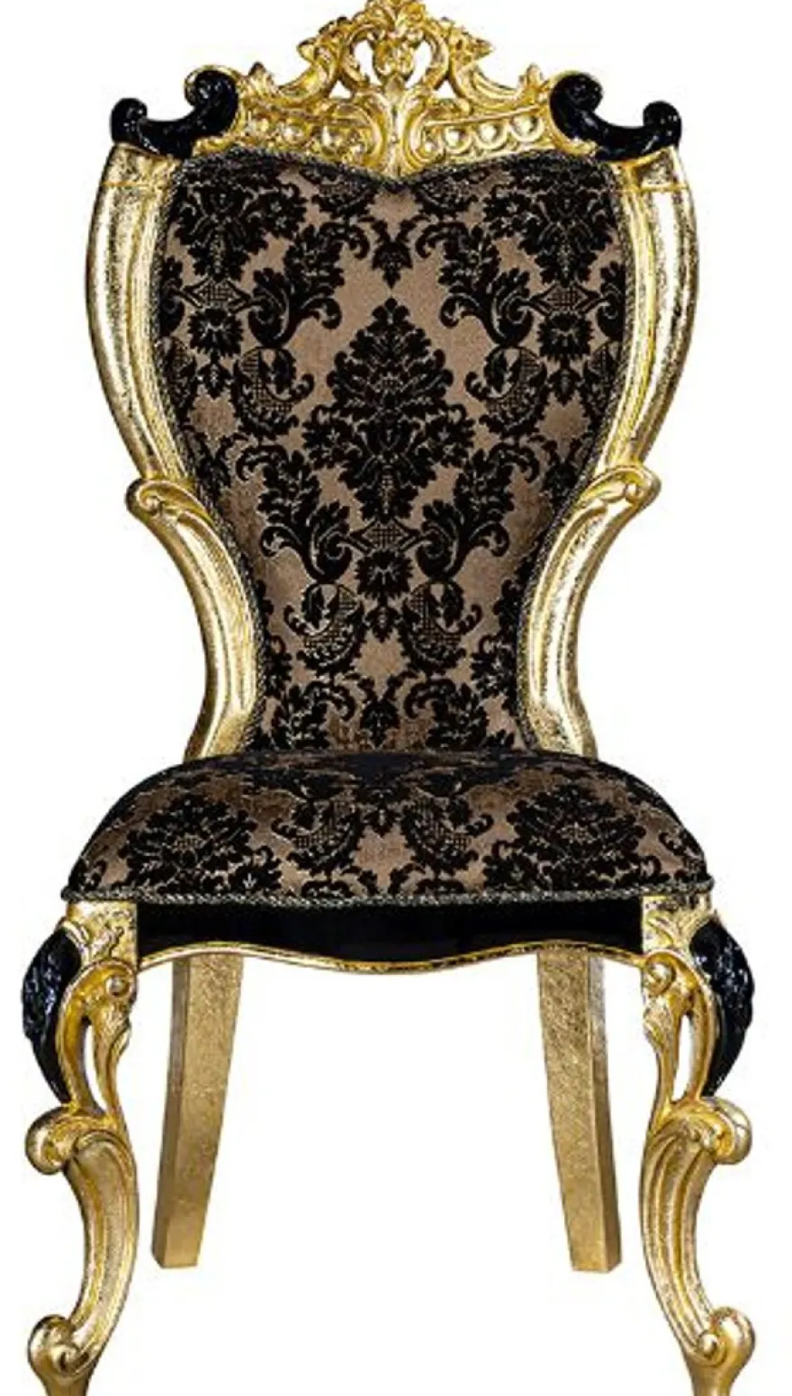 Casa Padrino Luxus Barock Esszimmer Set Braun / Schwarz / Gold - 1 Esstisch & 6 Esszimmerstühle - Prunkvolle Esszimmer Möbel im Barockstil