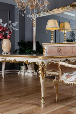Casa Padrino Luxus Barock Esszimmer Set - 1 Barock Esstisch & 8 Barock Esszimmerstühle mit elegantem Muster - Prunkvolle Esszimmer Möbel im Barockstil