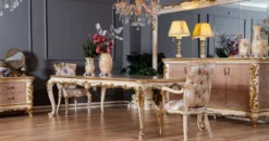 Casa Padrino Luxus Barock Esszimmer Set - 1 Barock Esstisch & 8 Barock Esszimmerstühle mit elegantem Muster - Prunkvolle Esszimmer Möbel im Barockstil