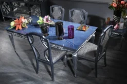 Casa Padrino Luxus Barock Esszimmer Set Blau / Grau / Silber - Esstisch und 4 Esszimmerstühle - Barock Esszimmermöbel