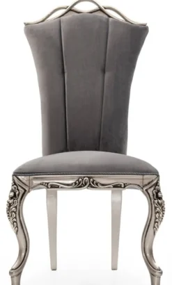 Casa Padrino Luxus Barock Esszimmer Stuhl 4er Set Grau / Silber - Prunkvolle Barockstil Küchen Stühle - Luxus Esszimmer Möbel im Barockstil - Barock Esszimmer Möbel - Barockstil Möbel