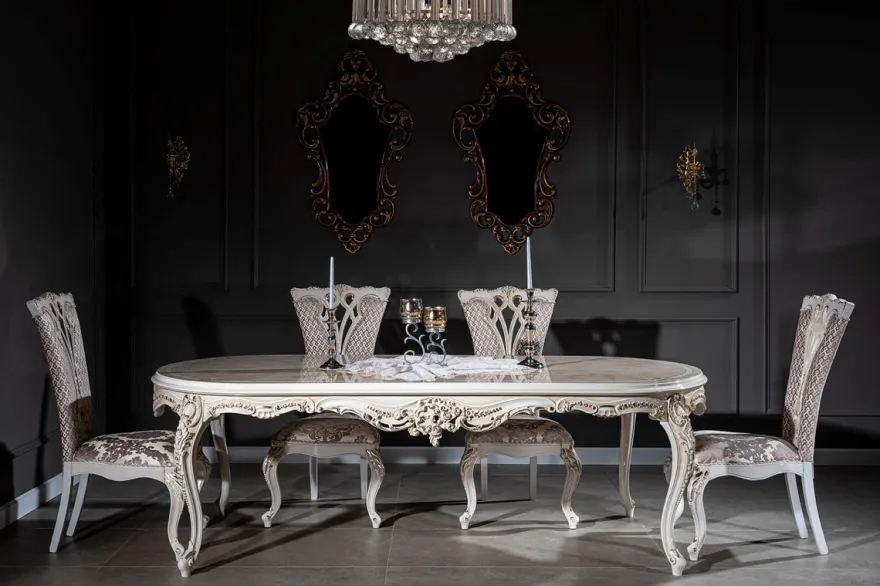 Casa Padrino Luxus Barock Esszimmer Stuhl Set Lila / Beige / Weiß / Gold 57 x 65 x H. 113 cm - Küchen Stühle 6er Set - Prunkvolle Barock Esszimmer Möbel