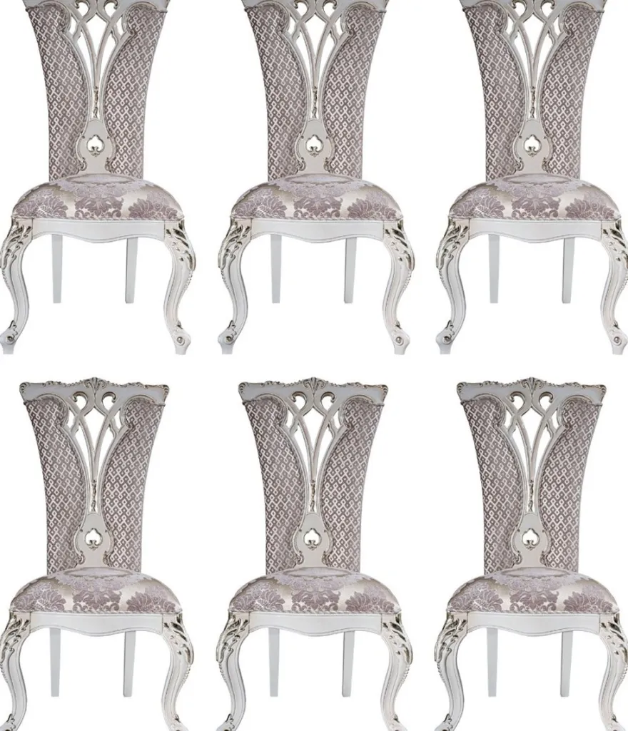 Casa Padrino Luxus Barock Esszimmer Stuhl Set Lila / Beige / Weiß / Gold 57 x 65 x H. 113 cm - Küchen Stühle 6er Set - Prunkvolle Barock Esszimmer Möbel