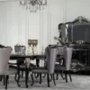 Casa Padrino Luxus Barock Esszimmer Stuhl mit Armlehnen Silber / Schwarz / Silber - Prunkvoller Barockstil Küchen Stuhl - Luxus Esszimmer Möbel im Barockstil - Barock Möbel - Edel & Prunkvoll
