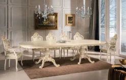 Casa Padrino Luxus Barock Esszimmer Set Elfenbein / Mehrfarbig / Gold - 1 Esstisch 350 cm & 10 Esszimmer Stühle - Barock Möbel