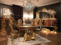 Casa Padrino Luxus Barock Esszimmer Set Braun / Antik Gold - 1 Esstisch & 8 Esszimmerstühle - Esszimmer Möbel im Barockstil - Edel & Prunkvoll