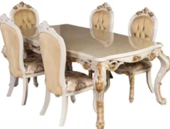 Casa Padrino Luxus Barock Esstisch Weiß / Gold - Handgefertigter Massivholz Esszimmertisch im Barockstil - Prunkvolle Barock Esszimmer Möbel