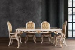 Casa Padrino Luxus Barock Esstisch Weiß / Gold - Handgefertigter Massivholz Esszimmertisch im Barockstil - Prunkvolle Barock Esszimmer Möbel