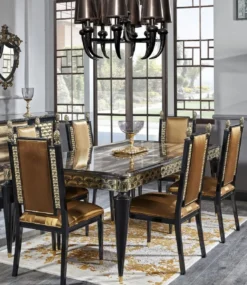 Casa Padrino Luxus Barock Esstisch Gold / Schwarz - Handgefertigter Massivholz Esszimmertisch - Barock Esszimmer Möbel - Edel & Prunkvoll