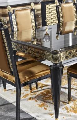 Casa Padrino Luxus Barock Esstisch Gold / Schwarz - Handgefertigter Massivholz Esszimmertisch - Barock Esszimmer Möbel - Edel & Prunkvoll